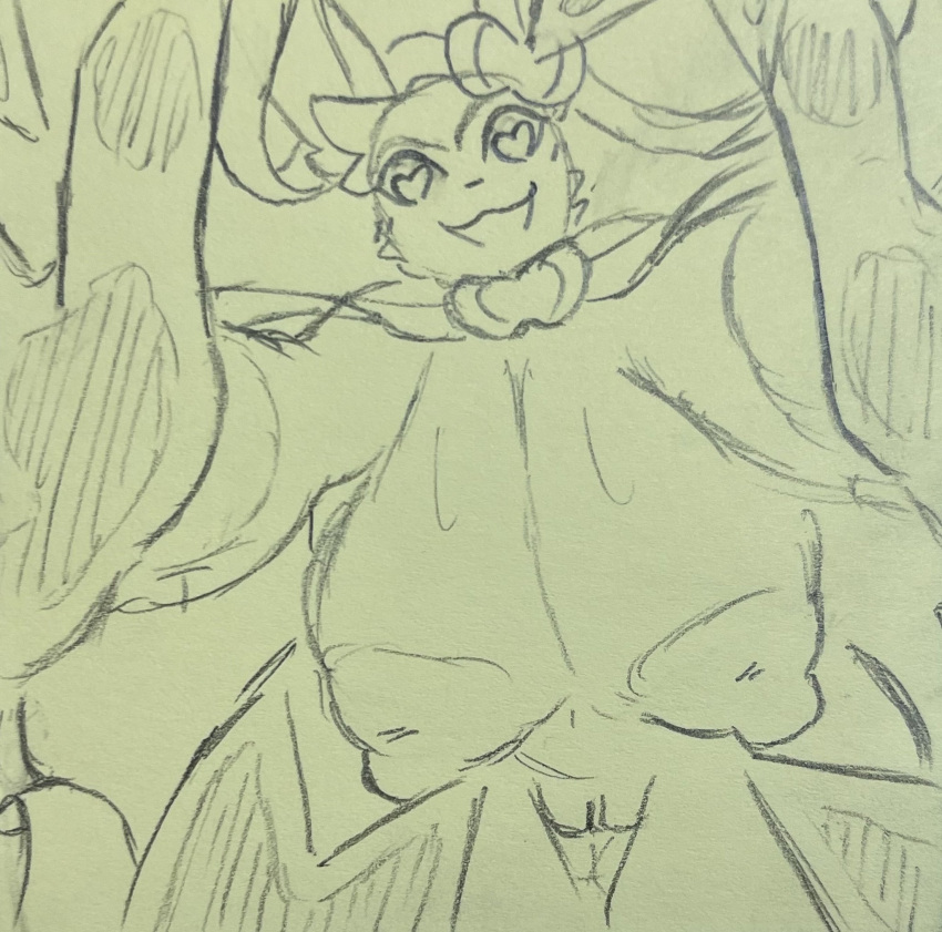 big_breasts black_and_white eeveelution female female_focus fur furry heart-shaped_pupils huge_breasts lime09 massive_breasts pencil_(artwork) pokemon pokemon_(species) pov pov_eye_contact sketch sylveon taller_girl