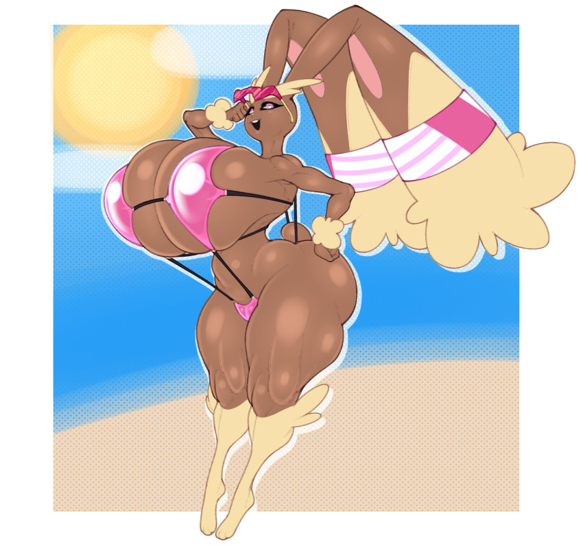 1girls anthro big_ass big_breasts bikini breasts bubble_ass bubble_butt cleavage female furry gomibin_art huge_ass huge_breasts hyper_breasts looking_at_viewer lopunny pok&eacute;mon_(species) pokemon pokemon_(species) sling_bikini solo solo_female thick_thighs unrealistic_proportions wide_hips