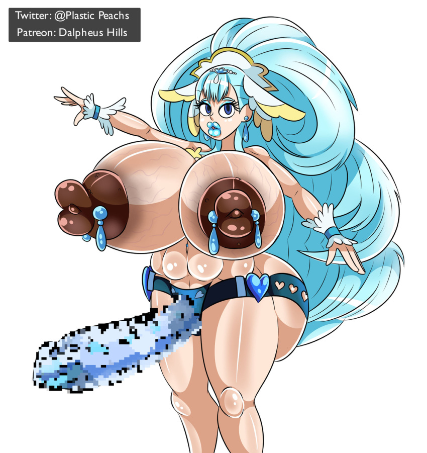 aged_up big_areola big_ass big_breasts big_lips big_nipples bimbo blue_hair censored cure_ange dalpheushills dark_nipples huge_ass huge_breasts hugtto!_precure nipple_piercing piercing precure pretty_cure strap-on yakushiji_saaya