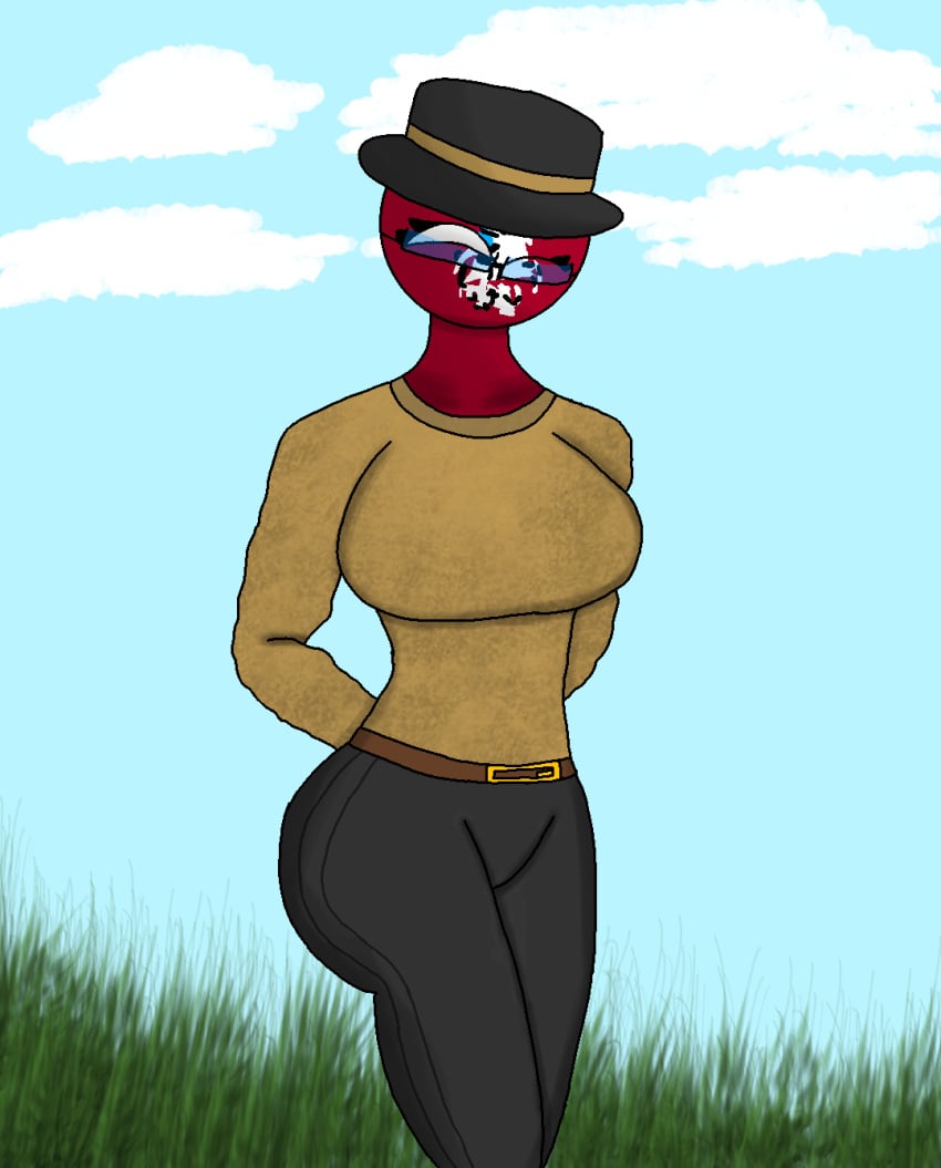 1girls ass big_ass big_breasts breasts countryhumans countryhumans_girl female female_only glasses grass hat moscow_(statehumans) seregamecta statehumans statehumans_girl winking winking_at_viewer