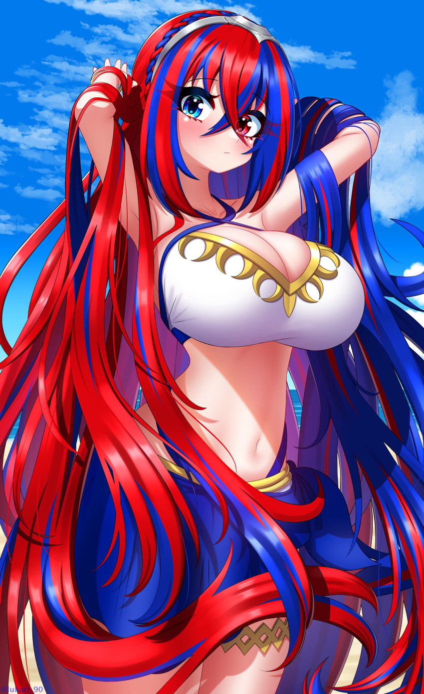 1girls absurdres alear_(female)_(fire_emblem) alear_(fire_emblem) alternate_breast_size alternate_costume bikini blue_eyes blue_hair braid breasts cleavage crossed_bangs crown_braid female female female_only fire_emblem fire_emblem_engage hair_between_eyes heterochromia highres large_breasts long_hair looking_at_viewer lukari multicolored_hair nintendo official_alternate_costume red_eyes red_hair solo split-color_hair swimsuit tiara two-tone_hair very_long_hair white_bikini white_swimsuit