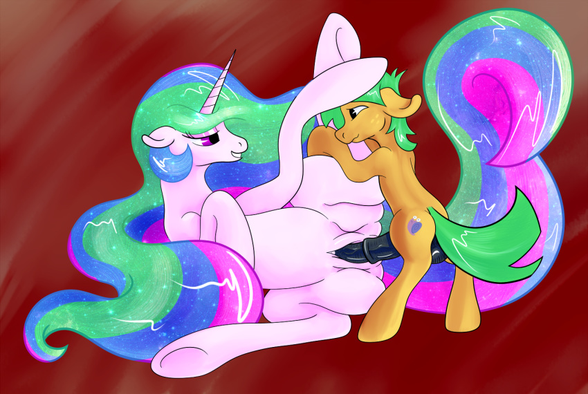 age_difference equine female friendship_is_magic horn horse iridescent_hair male my_little_pony penis princess_celestia_(mlp) purple_eyes pussy sb sex size_difference snails_(mlp) straight straight_hair tail unicorn