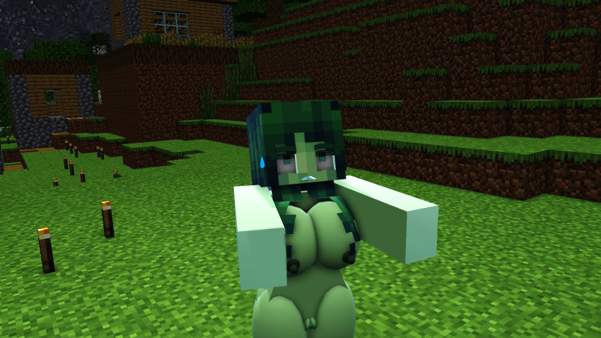 1girls 3d breasts dralyamp3d erect_nipples green_body green_eyes green_hair horny_female looking_up mine-imator minecraft monster_girl nude_female outdoors tagme village wet_pussy zombie_girl zombie_girl_(minecraft)