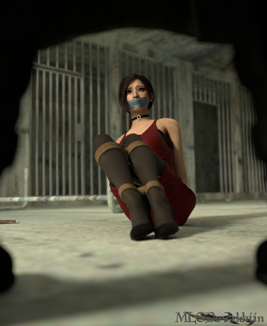 3d ada_wong arms_behind_back artist_name artist_request asian_female bondage capcom duct_tape female female_focus femsub gagged heels kidnapped looking_at_captor looking_at_viewer nylons pantyhose resident_evil rope_bondage short_hair tagme taped_mouth video_game video_game_character video_game_franchise