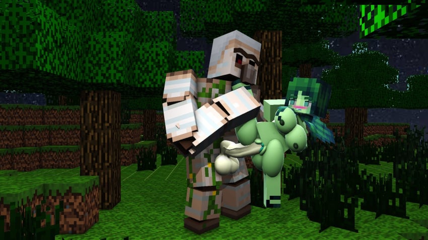 1boy 1girls 3d big_penis dralyamp3d erect_nipples erect_penis forest green_body green_eyes green_hair iron_golem_(minecraft) minecraft monster_girl nude_female outdoors outside penis prisma3d sex_position_request standing_sex tagme vaginal_penetration wet_pussy zombie_girl zombie_girl_(minecraft)