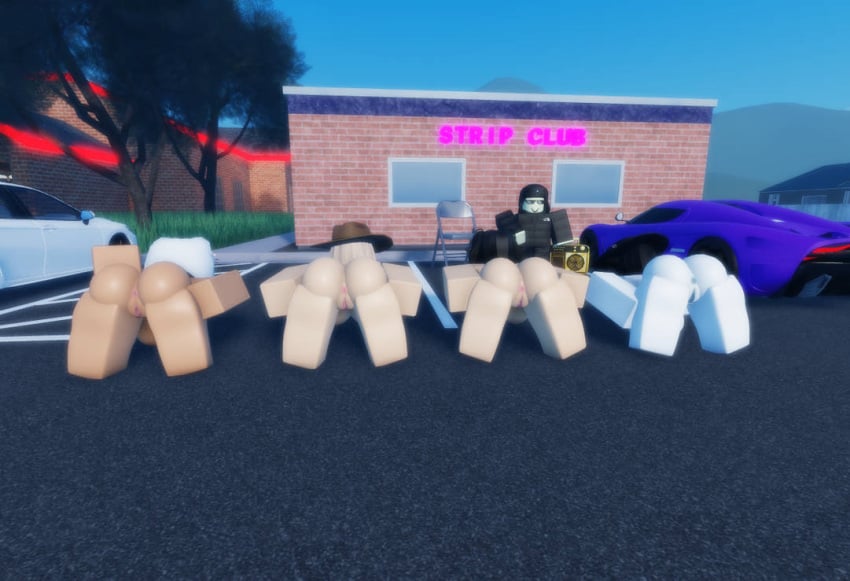 3d 4girls 4girls1boy big_ass big_booty big_butt blocky_body boombox corvette curvy curvy_body curvy_female curvy_females outside parking_lot public roblox roblox_game robloxian twerk twerking