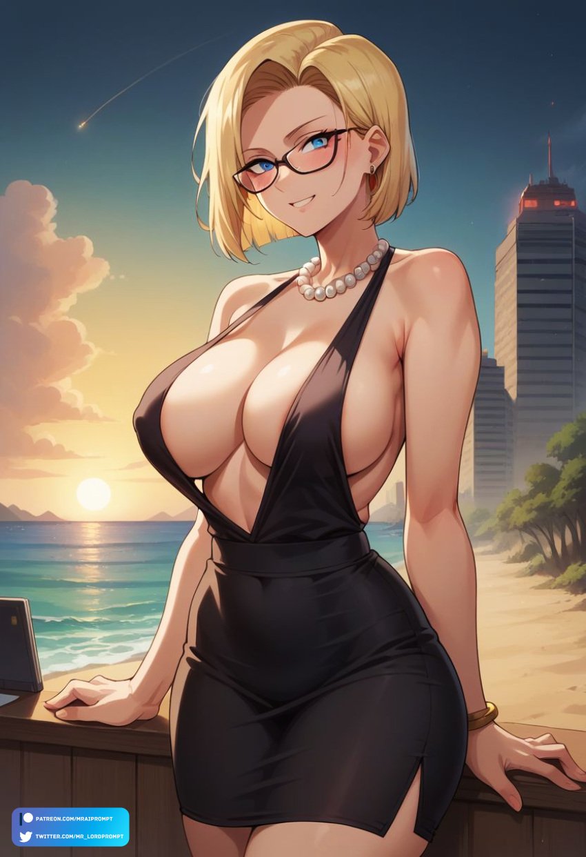 ai_generated android android_18 artificial_intelligence artist_logo artist_name artist_upload ass beach beach_background beach_towel big_ass big_breasts black_dress blonde_hair blue_eyes blue_sky blush blush_lines blushing_at_viewer breasts city city_background cleavage cleavage_cutout cleavage_dress cloud curvy curvy_body curvy_figure cyborg dragon_ball dragon_ball_(series) dragon_ball_z dress dress_lift dress_shirt ear earrings female female_human female_only female_solo hourglass_figure huge_breasts long_dress mature mature_female milf mommy mr_lordprompt open_clothes open_eyes open_mouth orange_sky patreon_exclusive patreon_logo patreon_reward pearl_necklace pixiv pixiv_logo pixiv_username round_breasts sand sea seaside sexy_dress sexy_pose sfw shooting_star short_blonde_hair short_hair smile smiling smiling_at_viewer stable_diffusion standing standing_position sun sunset sunshine teeth thick_thighs thighs twitter twitter_link twitter_logo twitter_username url username waifu_diffusion white_teeth yellow_hair