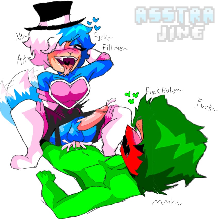 2boys anal anal_sex asstragames asstrajine(original_character) blue_eyes blue_fur boyfriends english_text femboy femboy_furry furry_gay furry_only gay gay_sex green_eyes green_fur male_on_femboy oc original original_character rouge_the_bat_(cosplay) tophat white_background yaoi