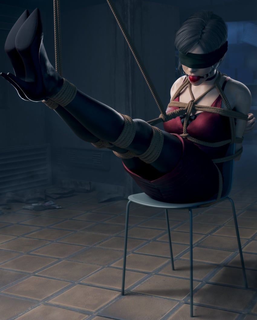 3d ada_wong arms_behind_back asian_female ball_gag blindfold blindfolded bondage capcom chair_bondage clothed_bondage female female_focus female_only femsub gagged heels high_heels kidnapped legs_up nylons pantyhose resident_evil rope_bondage short_hair skvrwiel tagme video_game video_game_character video_game_franchise