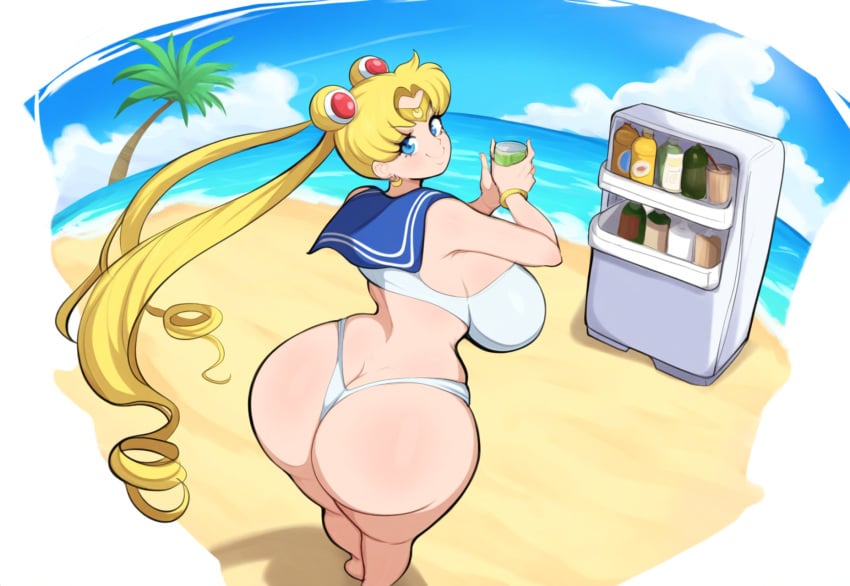 1girls afrobull_(style) ai_generated bikini bishoujo_senshi_sailor_moon blonde_hair curvaceous dat_ass female fridge huge_ass huge_breasts large_breasts mullon novelai sailor_moon solo summer swimsuit voluptuous voluptuous_female