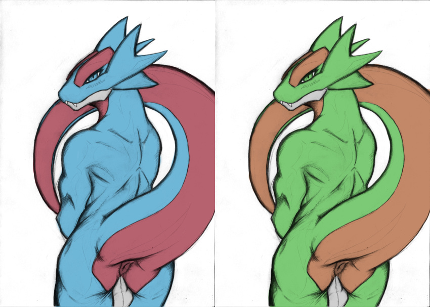 deskai male nintendo nirvana3 pokemon pose salamence scalie shiny_pokemon shiny_salamence video_games