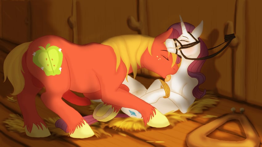 big_macintosh_(mlp) bondage bound bridle cartoonlion crotchboobs earth_pony equine female friendship_is_magic hi_res horse horsecock intimate licking male my_little_pony nude on_back penis pony rarity_(mlp) rope spreading straight tongue unicorn unshorn_fetlocks