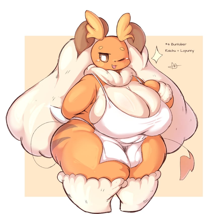 1girls 2023 anthro apron apron_only artist_signature ass big_ass big_breasts breasts chubby chubby_female cleavage curvaceous curvy curvy_figure cute female female_focus furry huge_breasts lagomorph lagomorph_humanoid large_breasts looking_at_viewer lopunny one_eye_closed pokefusion pokemon pokemon_(species) pokemon_dppt pokemon_fusion pokemon_rgby raichu raichu-lopunny raipunny solo solo_focus stevest58244496 tail thick_thighs top_heavy white_apron white_border wide_hips wink winking_at_viewer