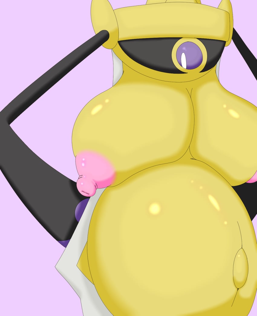 aegislash animate_inanimate anthro areolae belly_button breasts cyclops daikonryu gigantic_breasts hi_res nipples pokémon_(species) pokemon pregnant tagme