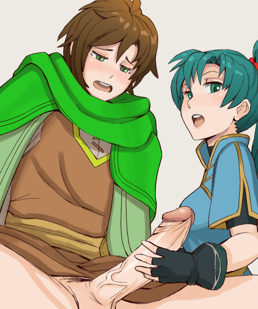 1boy 1girls embarrassed fingerless_gloves fire_emblem fire_emblem:_the_blazing_blade gloves handjob light-skinned_female light-skinned_male light_skin lyn_(fire_emblem) lyndis_(fire_emblem) mark_(fire_emblem) nintendo pantless standby