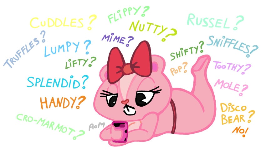 2023 absurd_res animal_ears animals anthro bow chipmunk giggles_(htf) happy_tree_friends hi_res lilli_villa phone pink_skin source_request tagme thinking