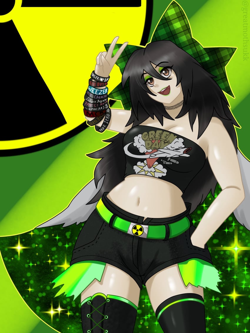 belt emo female greatmothsucks green_lipstick makeup midriff navel shorts thigh_boots touhou utsuho_reiuji