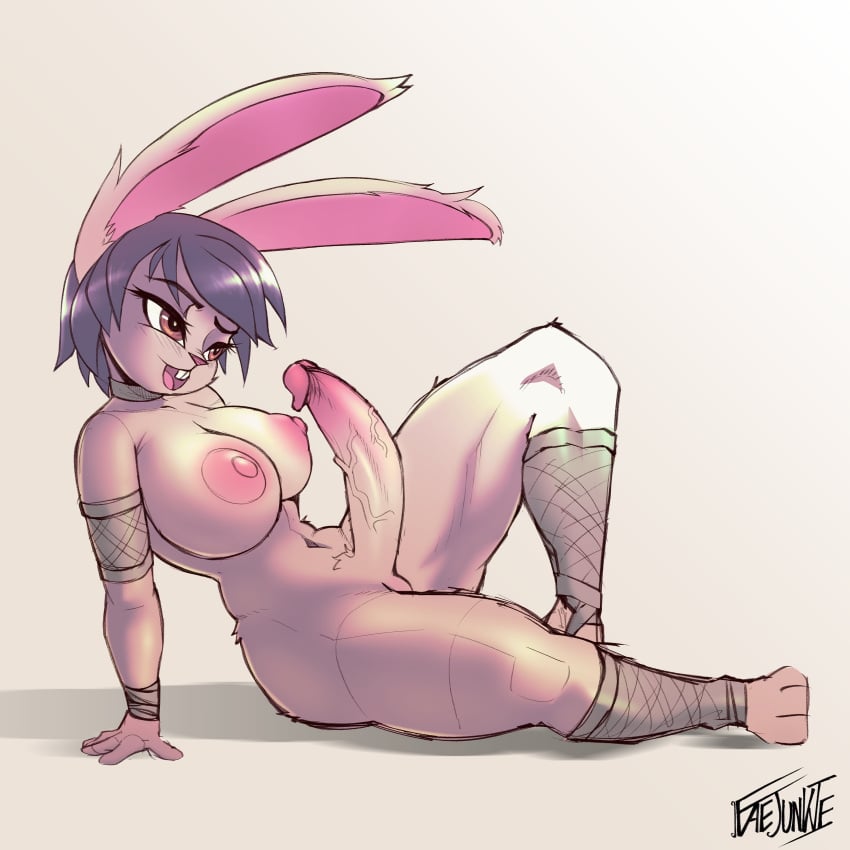 2021 absurd_res anthro big_breasts big_penis breasts bunny_ears bunny_girl choker faejunkie futa_only futanari nude oc original short_hair solo solo_futa tagme