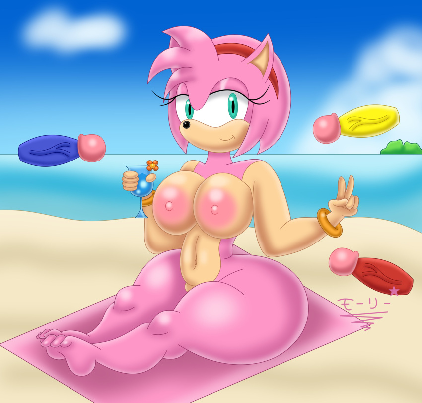 1girls 3boys alternate_version_available amy_rose anthro areolae barefoot beach beverage big_breasts bimbo breasts busty completely_nude completely_nude_female female full_body furry holding holding_beverage huge_breasts knuckles_the_echidna large_breasts male miles_prower multiple_boys naked naked_female nipples nude nude_female peace_sign penis public ring sega smile sonic_(series) sonic_the_hedgehog sonic_the_hedgehog_(series) superstarplasma tails tails_the_fox v v_sign wristwear