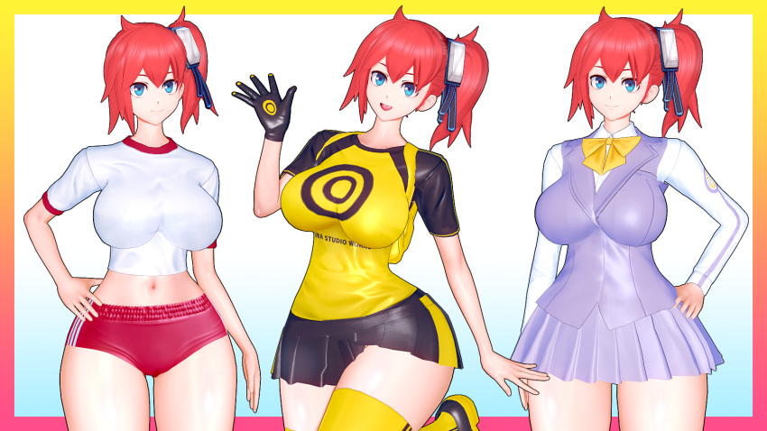 1girls 3d ami_aiba apuri digimon digimon_story digimon_story:_cyber_sleuth female female_only female_protagonist human school_uniform solo workout_clothes