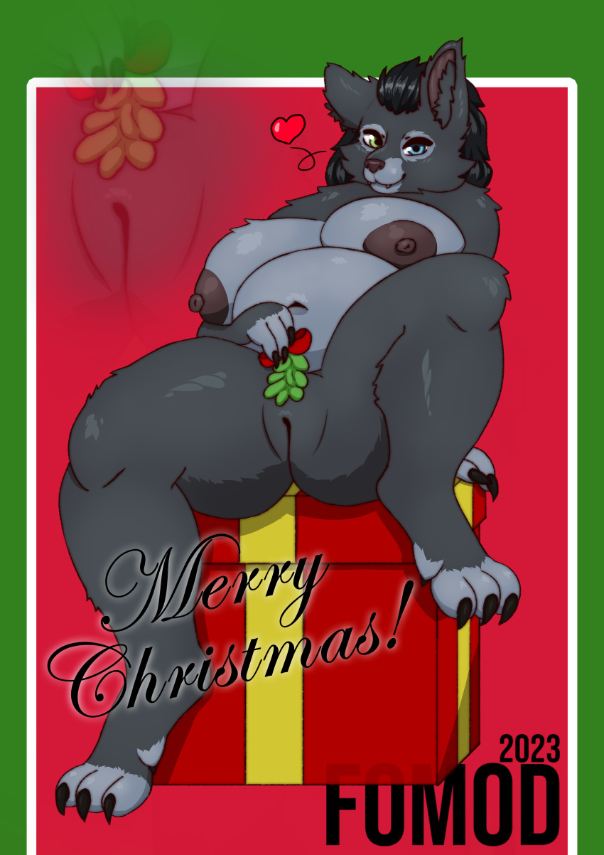 anthro bbw big_belly christmas chubby female female_only fomod furry huge_breasts mistletoe mistletoe_above_vagina nude solo tagme thick_thighs worgen world_of_warcraft