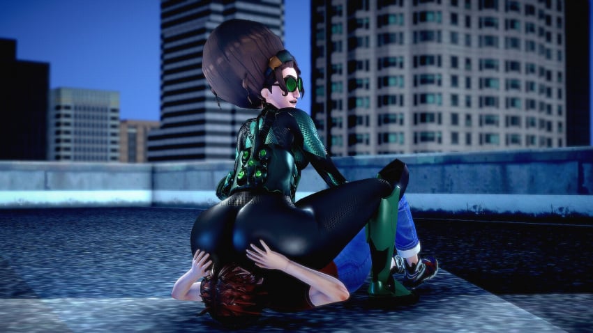 1boy 1girls 3d 3d_(artwork) 3d_model ass ass_grab ass_smothering big_ass big_butt brown_hair bubble_butt doctor_octopus face_in_ass facesitting fartkami female female_facesitting_male female_on_top goggles green-tinted_eyewear headband huge_ass male marvel marvel_comics mature_female older_dom_younger_sub older_woman_and_younger_boy olivia_octavius smirk spider-man:_across_the_spider-verse spider-man:_into_the_spider-verse spider-man_(series) supervillainess tinted_eyewear