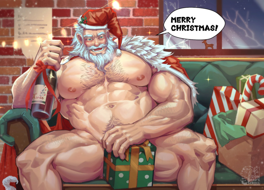 abs arm_hair armpit_hair bara beard big_muscles chest_hair christmas convenient_censoring daddy dilf english_text gay hair hairy hairy_male human laon8130 leg_hair male male_only moustache muscular muscular_human muscular_male navel no_visible_genitalia nude pubes pubic_hair santa_claus sideburns signature text white_hair yaoi