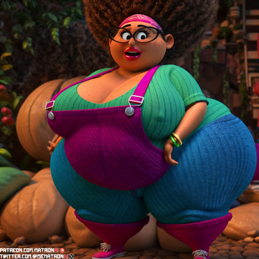 1girls 4k ai_generated bbw belly big_belly brown_skin fat female female_only glasses highres hips huge_ass huge_breasts huge_butt huge_hips huge_thighs massive_ass massive_breasts massive_butt massive_thighs matronai_(artist) mature mature_female mature_woman nanny_linda netflix obese obese_female patreon_username pinup solo solo_female solo_focus ssbbw stable_diffusion the_willoughbys thighs twitter_username wide_hips