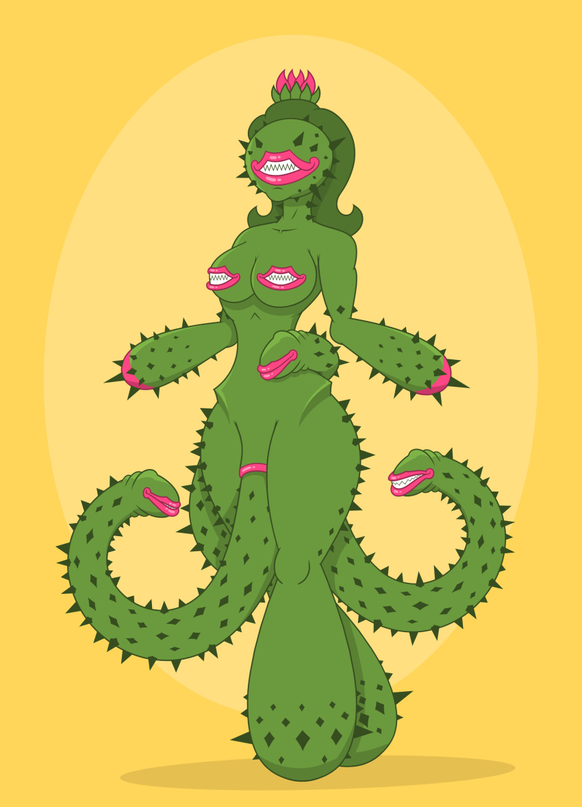 cactus female green_skin huge_ass huge_breasts lipples navel plant_girl pussy sharp_teeth tentacle thick_thighs thorns wide_hips