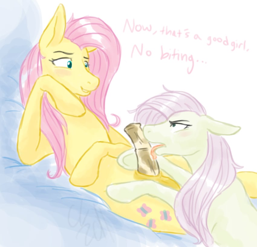 balls butterscotch_(mlp) cartoonlion dialogue equine fluttershy_(mlp) friendship_is_magic furry futanari hair hasbro horse horsecock intersex licking male my_little_pony oral oral_sex penis pink_hair rule_63 sex straight_hair tongue