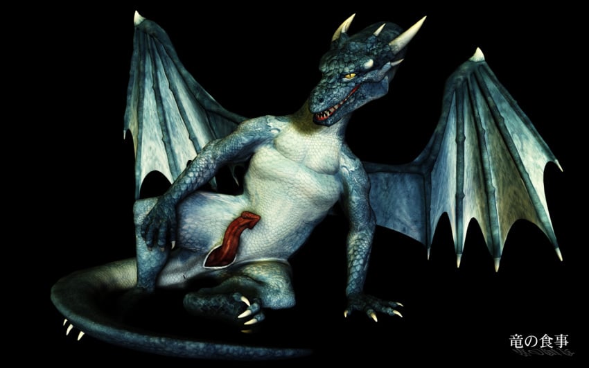 1boy dragon dragonfood erection looking_at_viewer male male_only muscles no_humans penis scalie solo tail wings