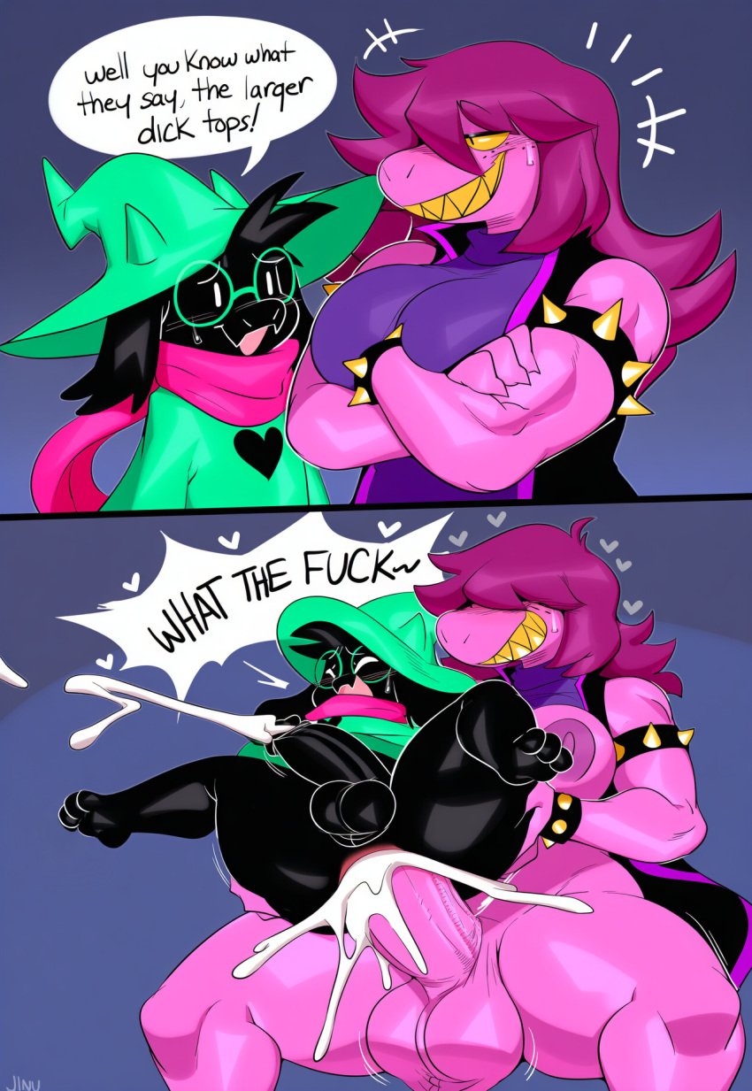 2018 absurd_res ai_generated anal anal_sex anthro anthro_penetrated ass balls big_balls big_breasts big_penis black_balls blush bodily_fluids bovid breasts caprine clothed clothing crossed_arms cum cum_in_ass cum_inside darkner deltarune dialogue duo ejaculation english_text eyewear genital_fluids genitals glasses goat grin gynomorph gynomorph/male gynomorph_penetrating gynomorph_penetrating_male hair hat headgear headwear heart hellsonger hi_res huge_cock intersex intersex/male intersex_penetrating intersex_penetrating_male jewelry kris_(deltarune) larger_gynomorph larger_intersex male male_penetrated male_penetrating mammal muscular penetration penile penis ralsei reptile scalie scarf sex sharp_teeth size_difference smile spiked_bracelet spikes susie_(deltarune) teeth text thick_thighs undertale_(series) wizard_hat yellow_teeth