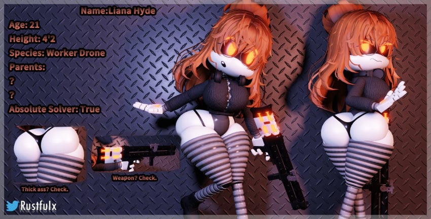 1girls 3d english_text female female_only humanoid murder_drones oc panties roblox robot robot_girl robot_humanoid rustfuix screen_ screen_face solo text