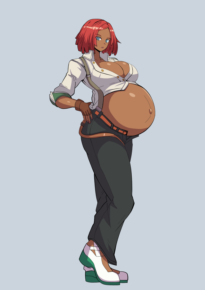 1girls 2d belly big_belly big_breasts brazilian brazilian_female breasts cleavage dark-skinned_female dark_skin female giovanna_(guilty_gear) guilty_gear huge_breasts latina pregnant red_hair solo yuhancyan