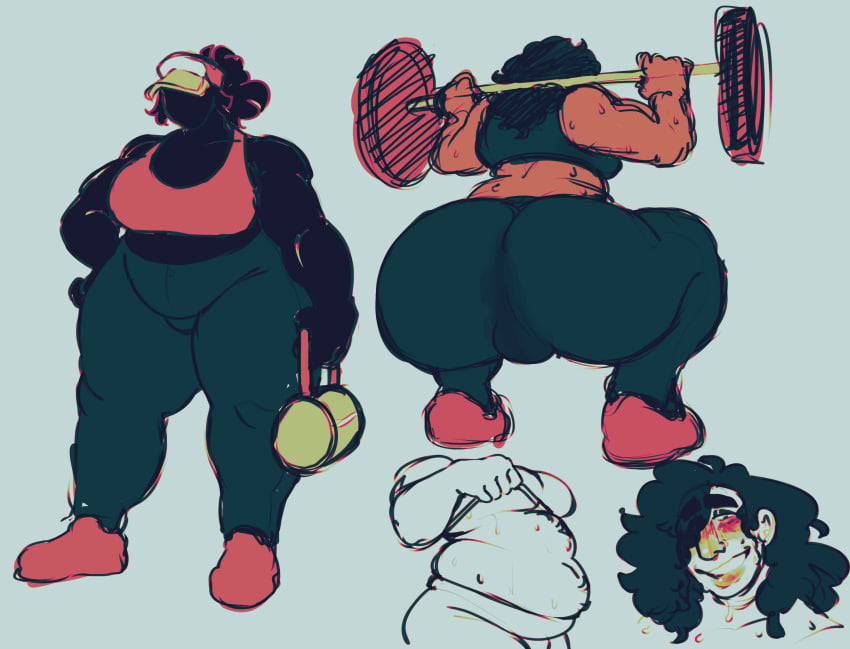 1boy alternate_universe ambiguous_gender androgynous android!_glitchy_red_(yaizl_art) au barbell breasts chubby creepypasta exposed_belly feminine full_body fully_clothed glitchy_red gym gym_clothes gym_clothing gym_uniform huge_ass lifting_shirt luiz_(yaizl_art) male male_only pokepasta self_upload sweat sweating tagme weightlifting weights workout workout_clothes yaizl_art