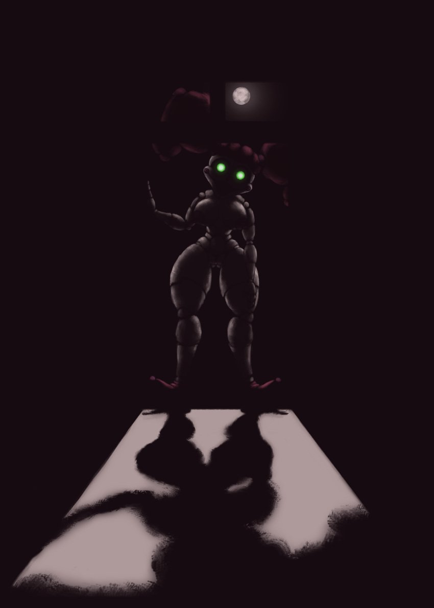 absurd_res animatronic areola ass baby_(fnafsl) big_breasts black_background breasts butt_from_the_front circus_baby circus_baby_(fnaf) clothing female five_nights_at_freddy's footwear front_view genitals glowing glowing_eyes green_eyes hair hi_res humanoid iryn-ashwood looking_at_viewer machine moon nightmare_fuel nipples nude open_mouth open_smile pink_areola pink_nipples pussy red_clothing red_footwear red_hair red_shoes robot robot_humanoid rosy_cheeks scottgames shoes simple_background small_waist smile solo thick_thighs twintails white_body wide_hips