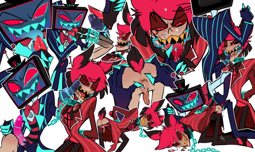 2024 2d alastor_(hazbin_hotel) antlers artist_request deer demon demon_boy feet feet_licking foot_fetish gay hazbin_hotel humanoid male penis vox_(hazbin_hotel)