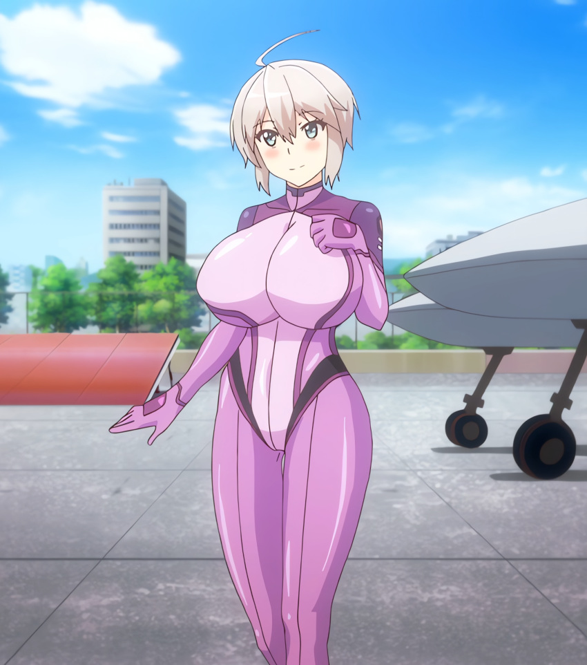 1girls belka_valentina big_breasts bodysuit female honoo_no_haramase_oppai_ero_appli_gakuen huge_breasts large_breasts screenshot stitched tagme third-party_edit