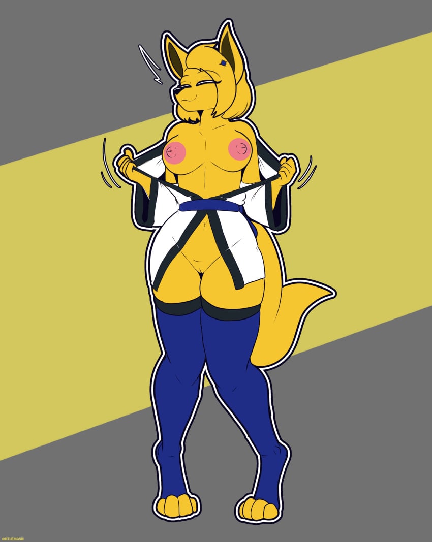 1girls 2024 4_toes 5_fingers absurd_res anthro anthro_only big_nipples black_clothing black_nose black_outline blue_clothing blue_legwear breasts canid carina_(felino) chest closed_eyes clothed clothing dark_yellow_inner_ears ears female female_anthro female_only fingers fluffy fluffy_tail full-length_portrait genitals grey_background hair hairwear hands hi_res inner_ear_fur legwear long_socks mammal nipples no_bra no_panties no_underwear nose orange_hair partially_clothed portrait presenting presenting_breasts pussy red_nipples simple_background smile socks solo solo_anthro solo_female standing tail the_man thigh_highs white_clothing white_outline wide_hips yellow_arms yellow_background yellow_body yellow_breasts yellow_chest yellow_ears yellow_face yellow_fingers yellow_fur yellow_hair yellow_hair_female yellow_hands yellow_legs yellow_neck yellow_pussy yellow_tail yellow_toes