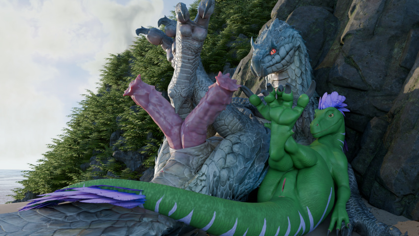 16:9 2_penises 3d_(artwork) 4k absurd_res ass blender_(artwork) blender_cycles capcom claws cloud day detailed_background digital_media_(artwork) dinosaur diphallia diphallism dromaeosaurid duo english_text erection extinct fanged_wyvern feathers feet female feral foot_focus genitals hi_res looking_at_viewer male monster_hunter multi_genitalia multi_penis mythological_creature mythological_scalie mythology nude outside paws penis plant prehistoric_species presenting pussy raised_paw raptie_(artist) raptie_(utahraptie) reptile scales scalie tail text theropod tobi-kadachi toes utahraptor widescreen