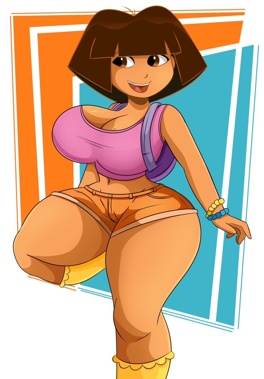 aged_up backpack bag big_ass big_breasts brown_hair cleavage clothed clothing dark_skin dora_marquez dora_the_explorer female female_only footwear hispanic human mature_female nick_jr nickelodeon paramount_pictures revealing_clothes sonson-sensei tagme thick_thighs wide_hips wristwear