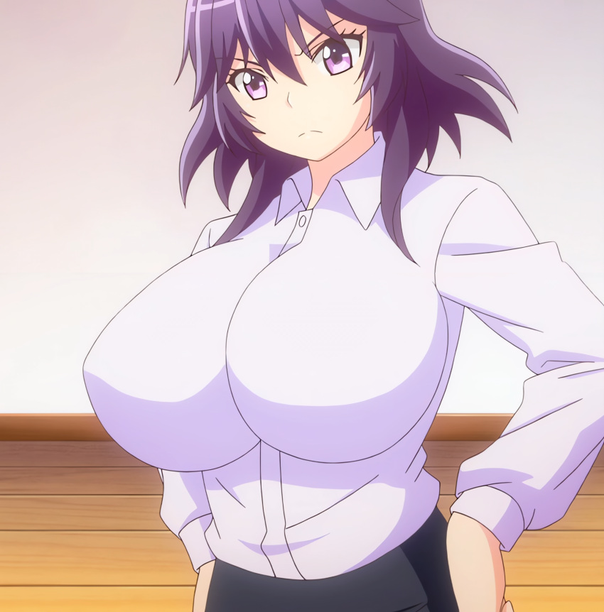 1girls big_breasts breasts female honoo_no_haramase_oppai_ero_appli_gakuen huge_breasts large_breasts majime_risa nipple pink_pineapple screenshot sister_in_law squeez stitched