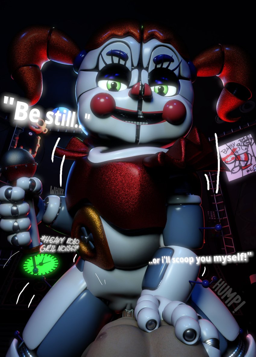 1boy 1girls 3d animatronic baby_(fnafsl) circus_baby circus_baby_(fnaf) circus_baby_(original) cum cum_in_pussy cum_inside english_text female five_nights_at_freddy's five_nights_at_freddy's:_sister_location green_eyes jordevoir little_joe_(fnaf) penetration penis pov pussy robot robot_girl robot_humanoid text twintails vagina vaginal_penetration vaginal_sex white_body