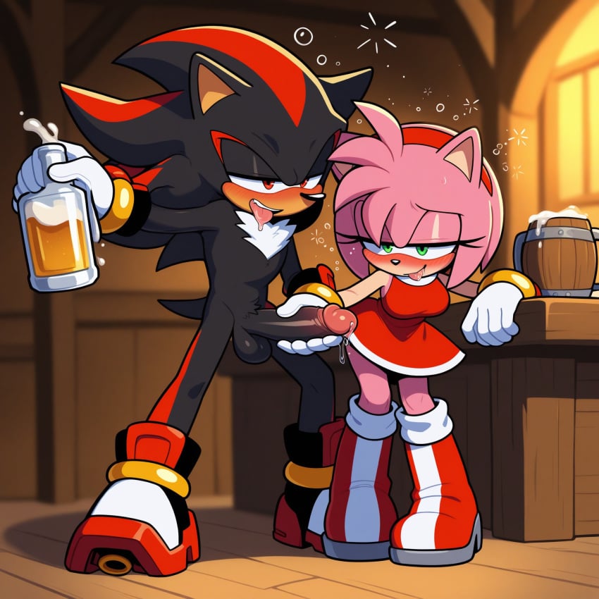 ai_generated amy_rose drunk duo female furry hedgehog pink_fur shadow_the_hedgehog sonic_(series) tagme