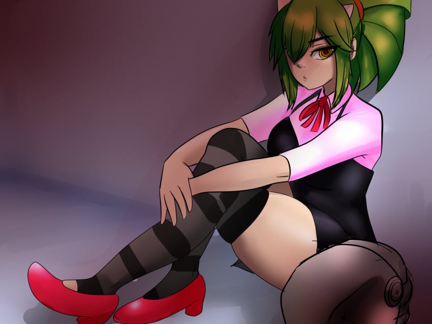 1girls apron black_apron brown_eyes colombian female flat_chest freckles green_hair hispanic hispanic_virtual_youtuber hugging_own_legs indie_virtual_youtuber larepl1ka latam_virtual_youtuber light-skinned_female light_skin long_socks monochrome_background ponytail red_shoes ryumivt shirt short_hair sitting sitting_on_floor small_breasts stockings striped_socks twitch twitch.tv virtual_youtuber vtuber white_shirt yellow_eyes youtube youtube_hispanic