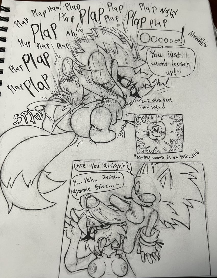 1boy 1girl 1girls 2024 artist_signature comic_page cum cum_in_pussy cum_inside impregnation mating_press rule_63 sega sonic_(series) sonic_the_hedgehog sonic_the_hedgehog_(series) tails tails_the_fox tailsko tastefulanatomy traditional_art vaginal_penetration