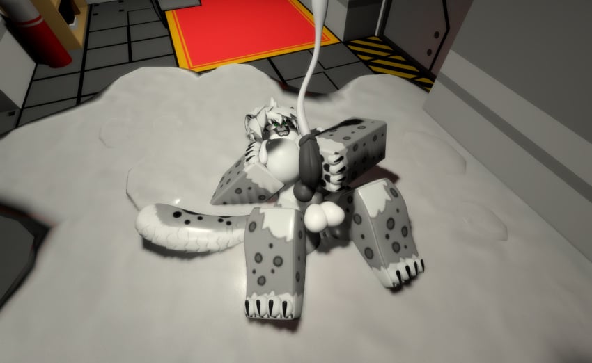 anthro balls breast breast_grab breast_squish changed_(video_game) cock cum cum_puddle cumshot excessive_cum furry futanari grey_nipples grey_pussy intersex masturbating masturbation ravenuwu roblox self_upload snow_leopard snow_leopard_(changed)