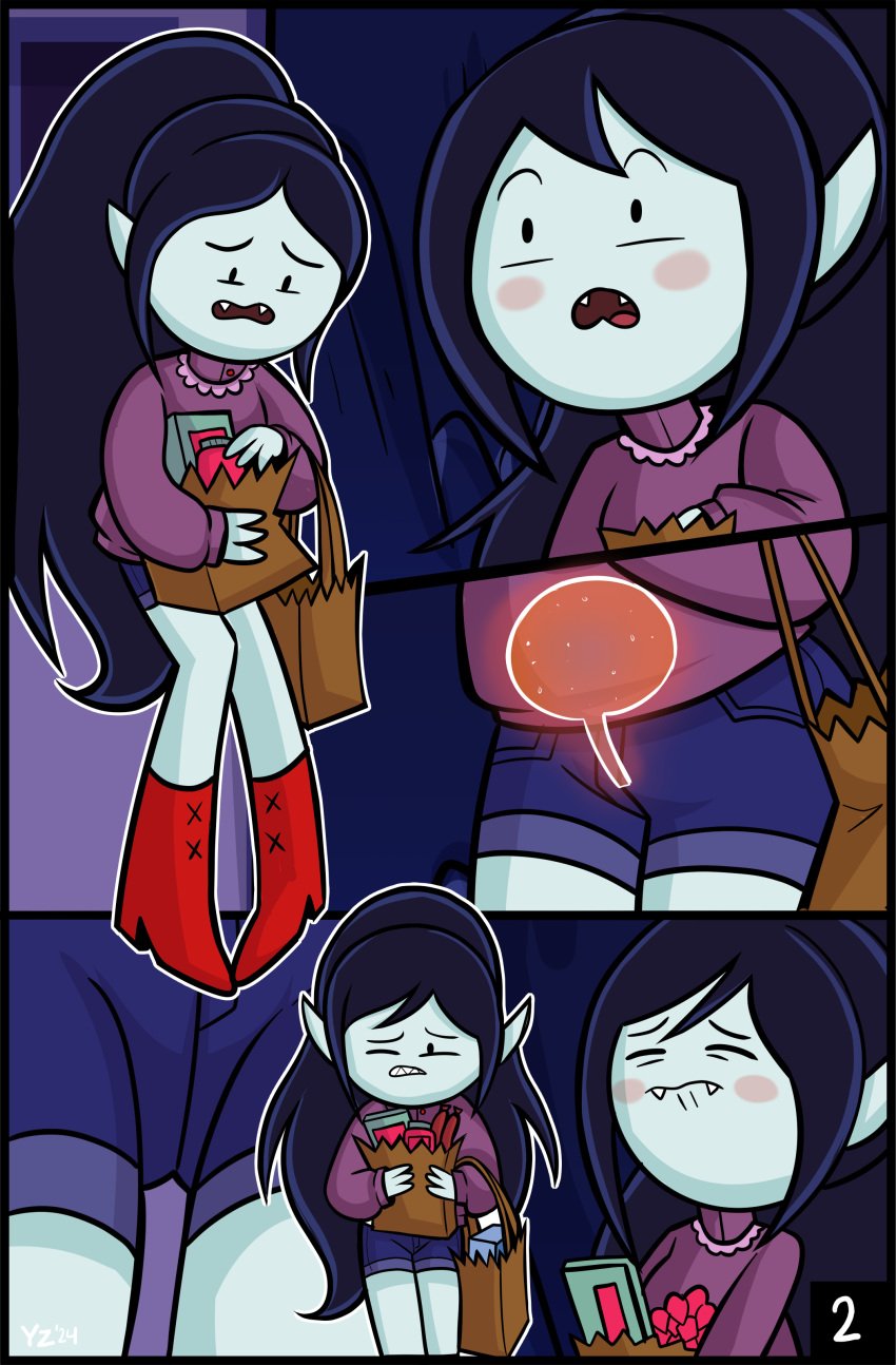 adventure_time bladder breasts comic_page have_to_pee marceline night omorashi peeing peeing_self urine yellowzonemx