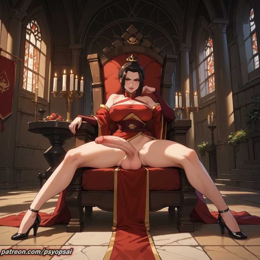 1futa ai_generated artist_name avatar_legends avatar_the_last_airbender azula big_balls big_penis big_testicles black_hair boobs bra breasts clothed clothing colored curvy digital_media_(artwork) dress erection fire_nation from_below front_view futa_only futa_sans_pussy futanari huge_cock legs legs_apart muscular_futanari nickelodeon nicktoons nipples nipples_visible_through_clothing penis psyopsai red_clothing short_hair sitting sitting_on_chair solo solo_focus spread_legs spreading thighs throne uncensored watermark