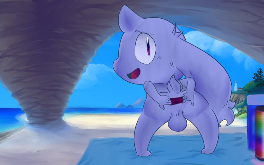 16:10 2015 anthro anus ass backsack balls beach bent_over blue_sky cave cloud detailed_background digital_drawing_(artwork) digital_media_(artwork) genitals hi_res horn looking_at_viewer male mammal nude open_mouth presenting presenting_anus presenting_hindquarters purple_eyes sand scenery scut_tail shaded short_tail sky solo spread_butt spreading stretched_anus sz tail unisagi_(sz) white_body widescreen